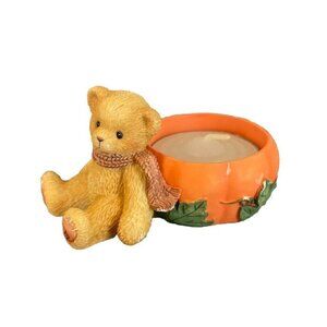 Avon Cherished Teddies 1998 Bear w/ Pumpkin Votive Holder Autumn Tealight 470933